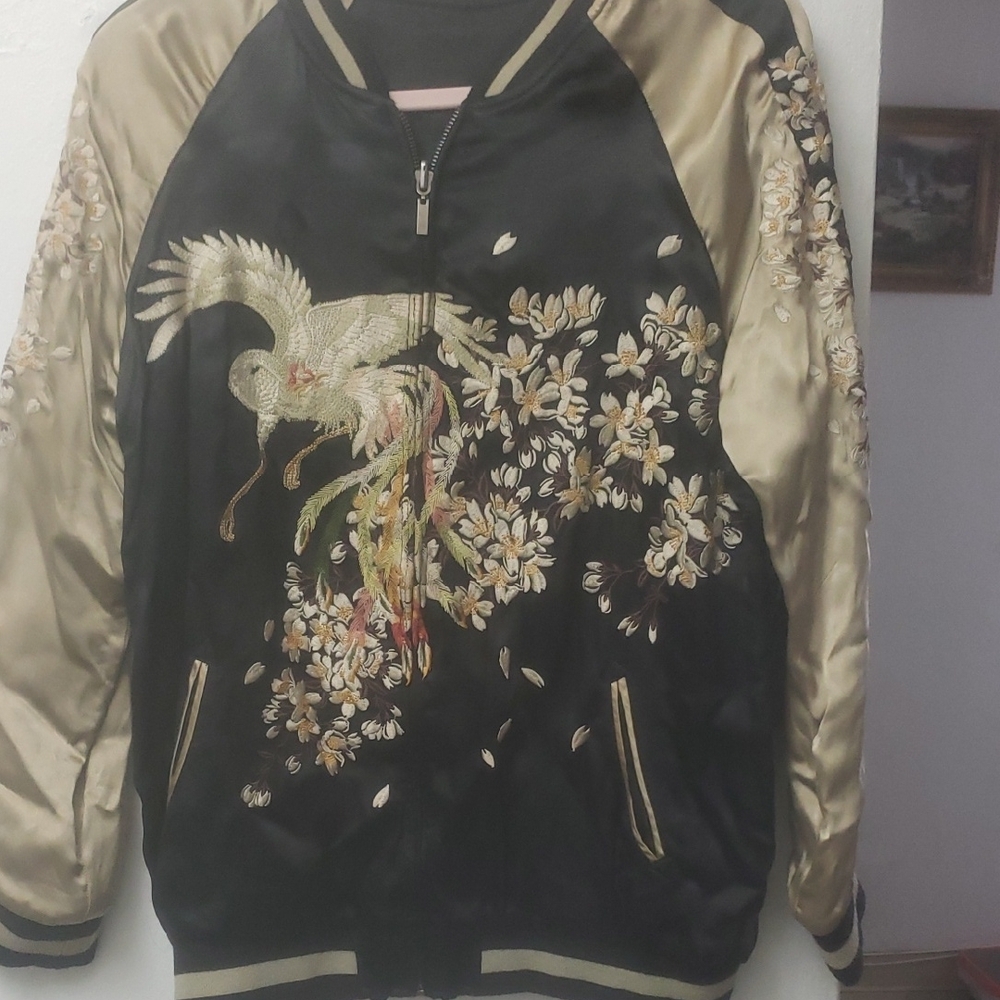 Embroidered Black and Gold Bomber Jacket - Picture 2 of 12